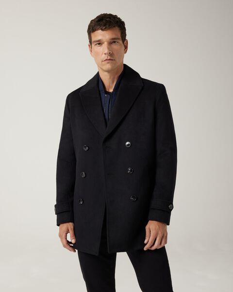 Relaxed fit double breasted peacoat, Black, hi-res